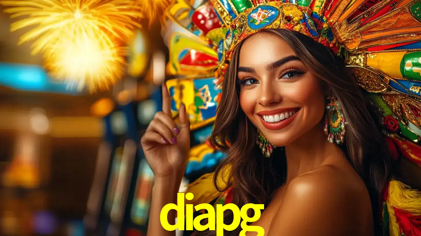 Mulher sorridente com um cocar de carnaval vibrante e colorido, celebrando uma grande vitória nos jogos do cassino diapg com fogos de artifício ao fundo.