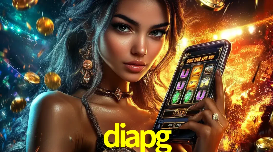 Mulher elegante mostrando um jogo de caça-níqueis em seu smartphone, destacando a experiência de cassino móvel oferecida pelo aplicativo diapg.
